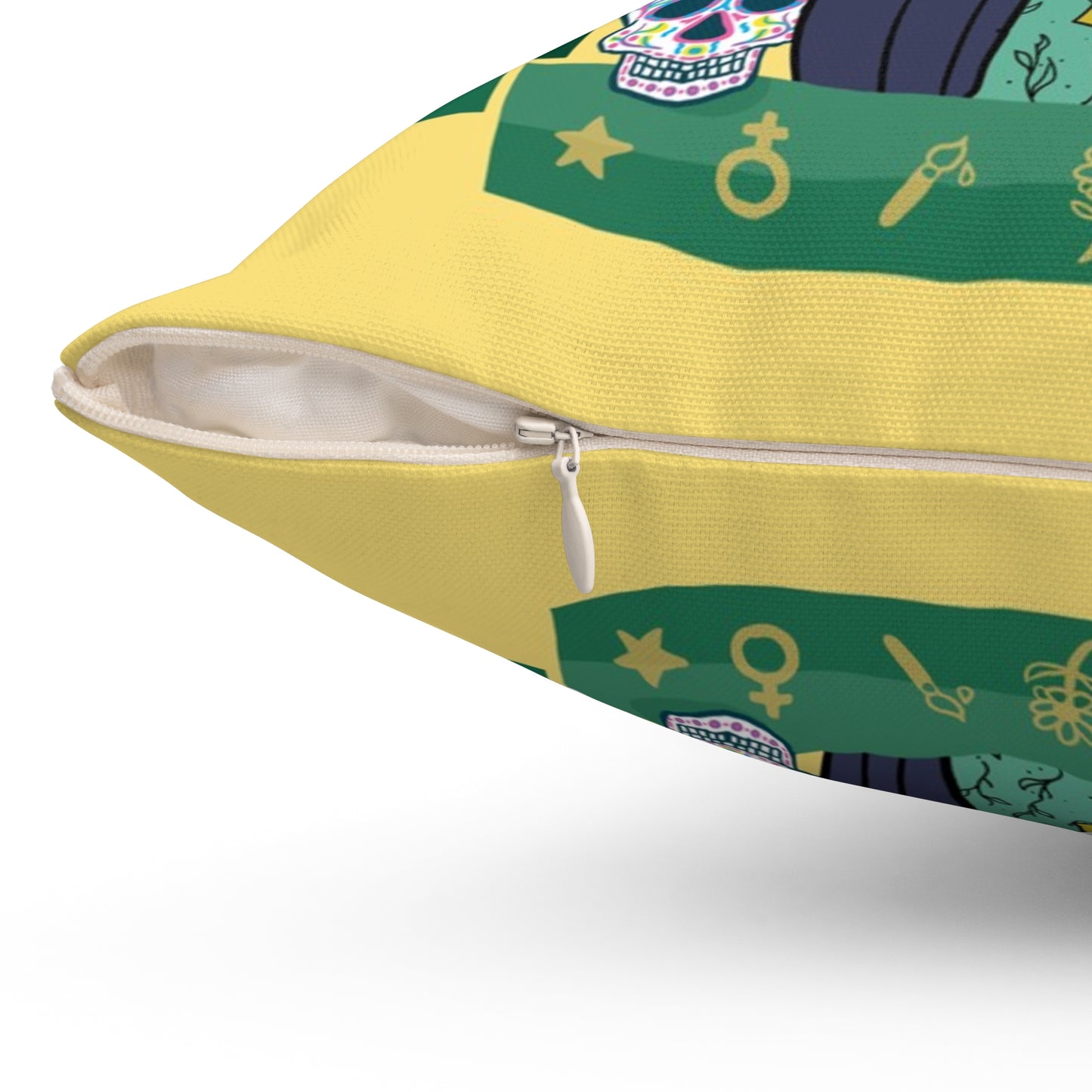 Yellow Cartoon Frida Kahlo Print Square Pillow