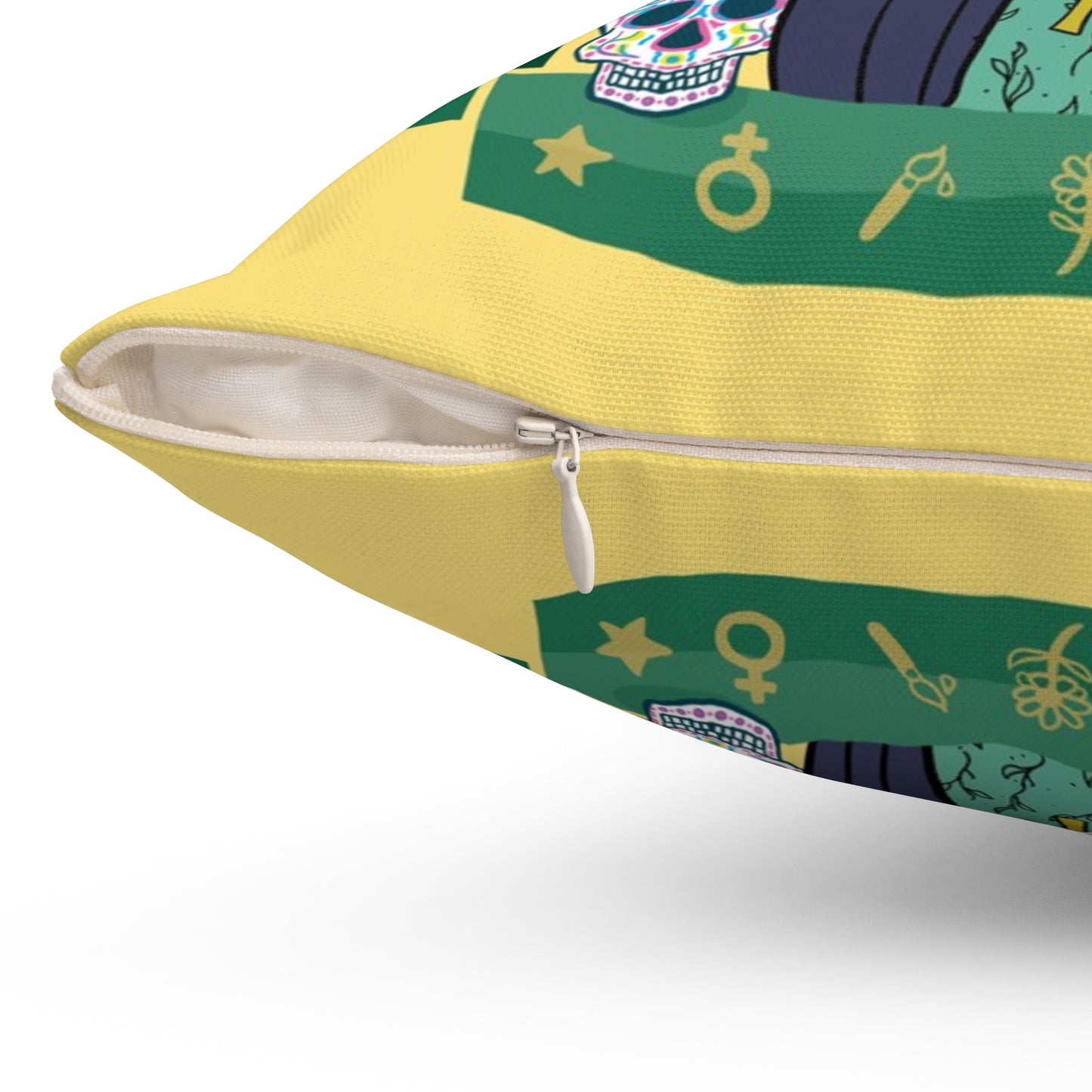 Yellow Cartoon Frida Kahlo Print Square Pillow