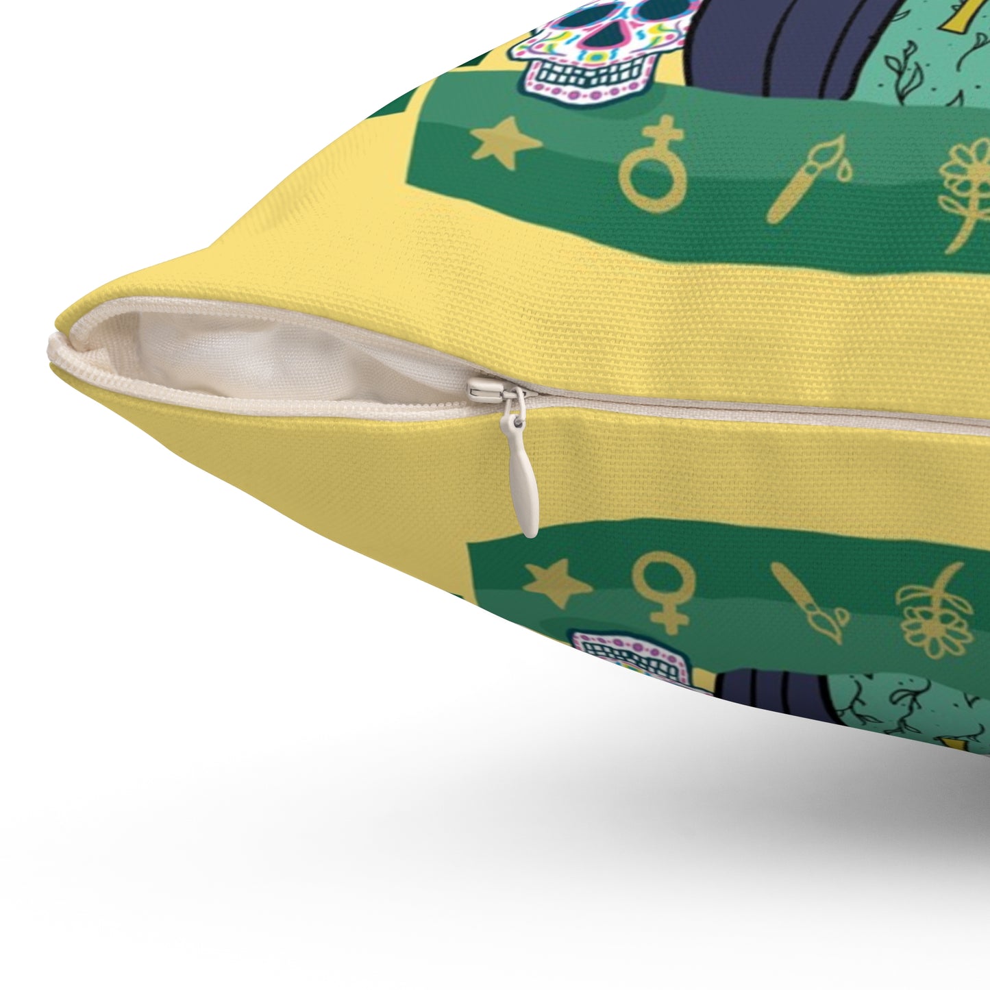 Yellow Cartoon Frida Kahlo Print Square Pillow