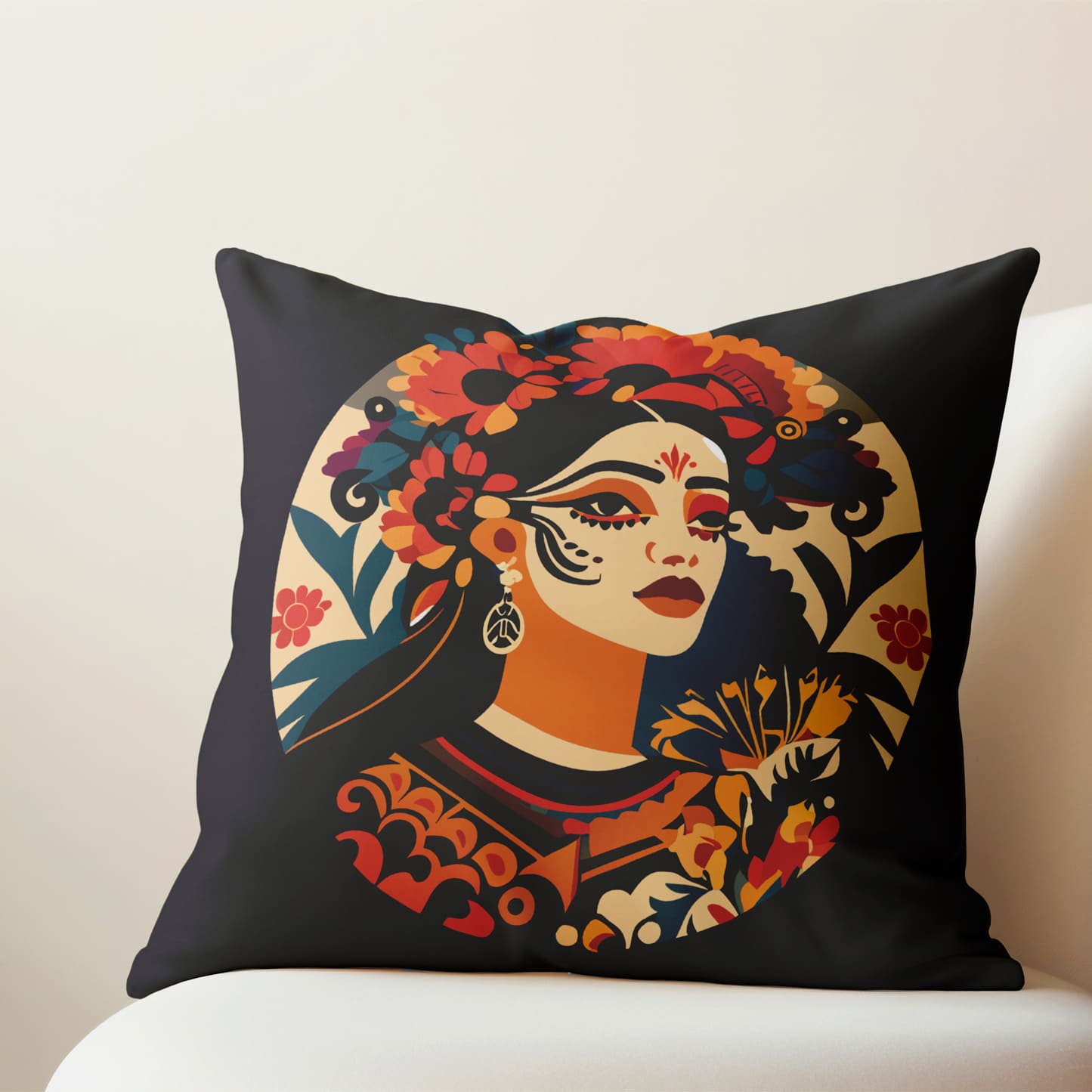 Women Portrait Print Square Pillow