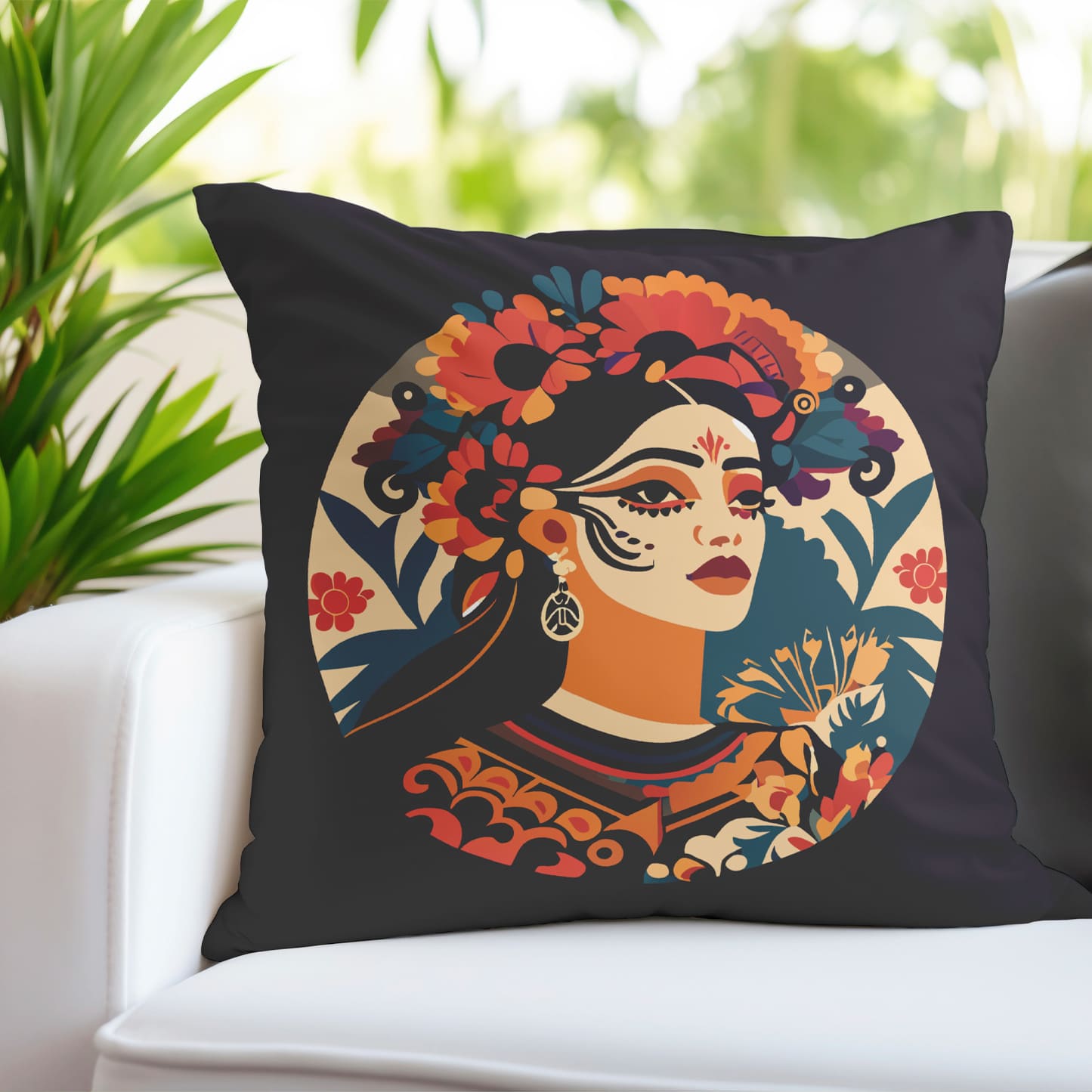 Women Portrait Print Square Pillow