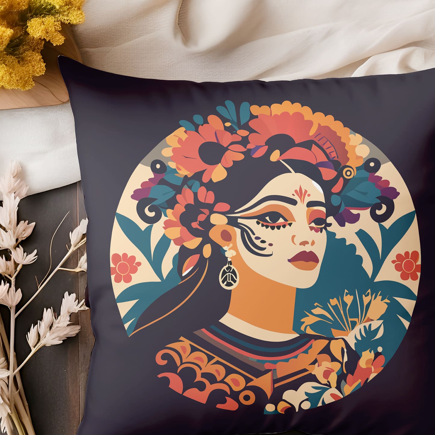 Women Portrait Print Square Pillow