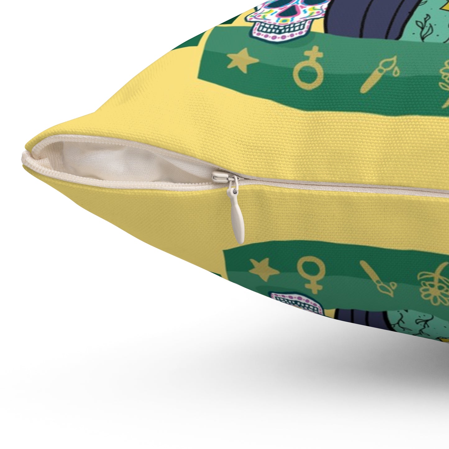 Yellow Cartoon Frida Kahlo Print Square Pillow