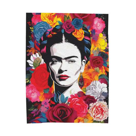 Frida Kahlo with Roses Velveteen Plush Blanket