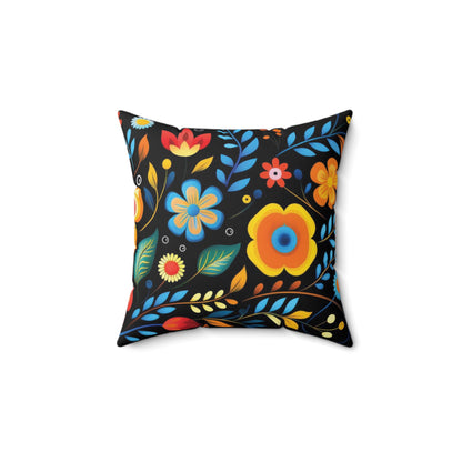 Dark Floral Abstraction Print Square Pillow