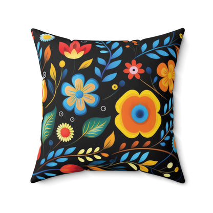 Dark Floral Abstraction Print Square Pillow