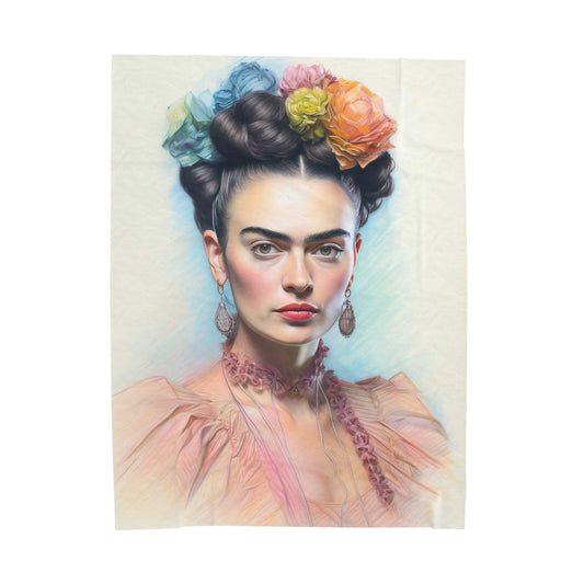 Frida Kahlo Portrait Velveteen Plush Blanket