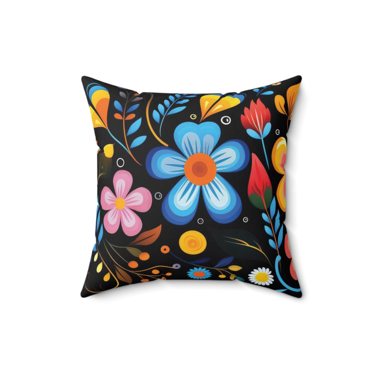 Dark Floral Abstraction Print Square Pillow