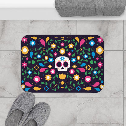 Anti-Slip Bath Mat Floral Skull Bathroom Rug