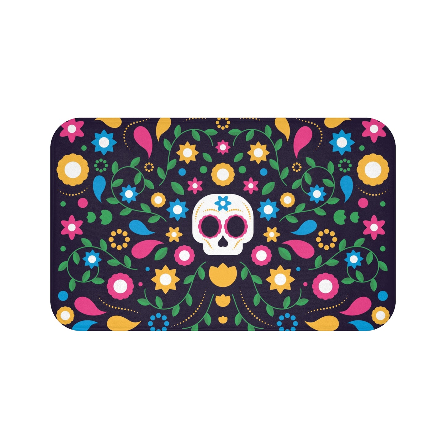 Anti-Slip Bath Mat Floral Skull Bathroom Rug