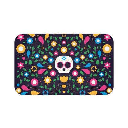 Anti-Slip Bath Mat Floral Skull Bathroom Rug