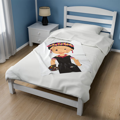 Cartoon Frida Kahlo Velveteen Plush Blanket