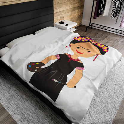 Cartoon Frida Kahlo Velveteen Plush Blanket