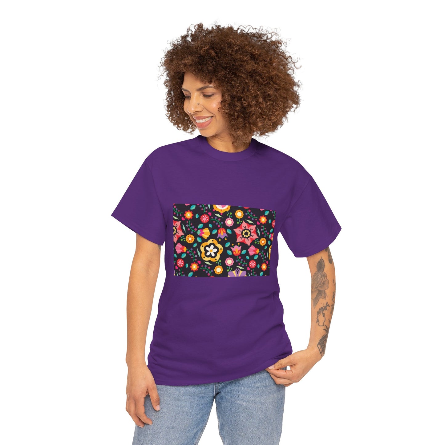 Flower Pattern Cotton T-Shirt