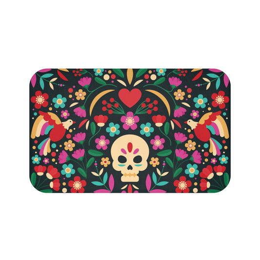 Bath Mat Floral Skull Non-Slip Rug