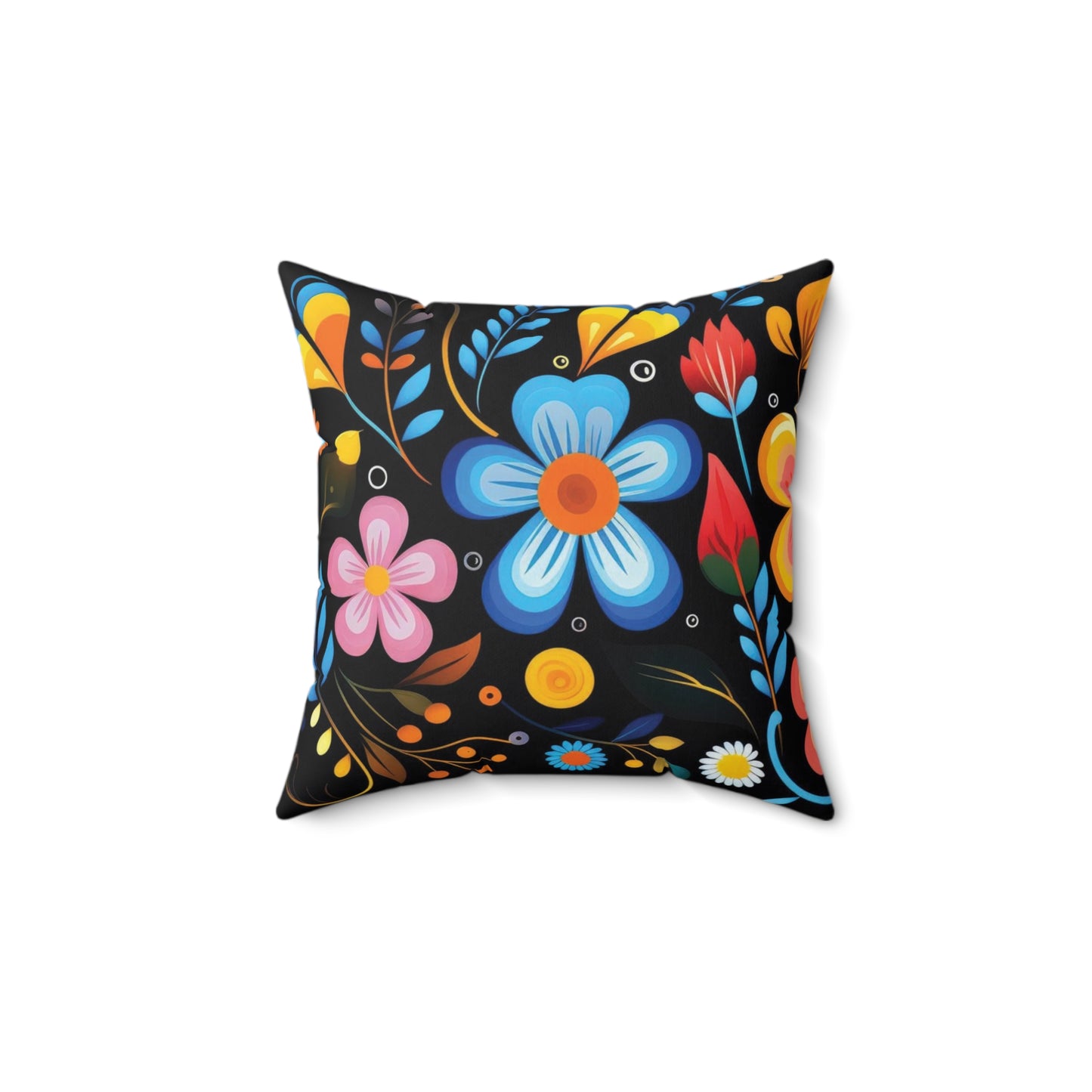 Dark Floral Abstraction Print Square Pillow