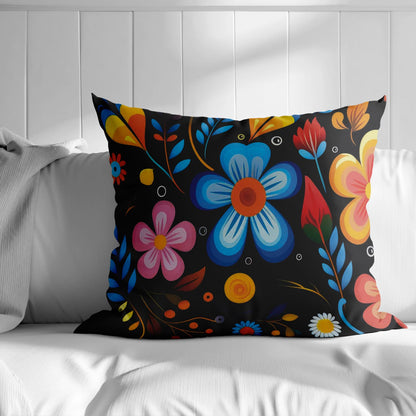 Dark Floral Abstraction Print Square Pillow