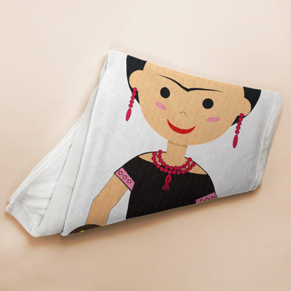 Cartoon Frida Kahlo Velveteen Plush Blanket