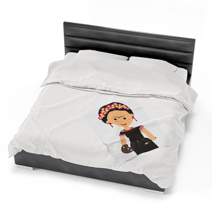 Cartoon Frida Kahlo Velveteen Plush Blanket