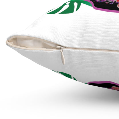 Frida with Plants White Print Square Pillow