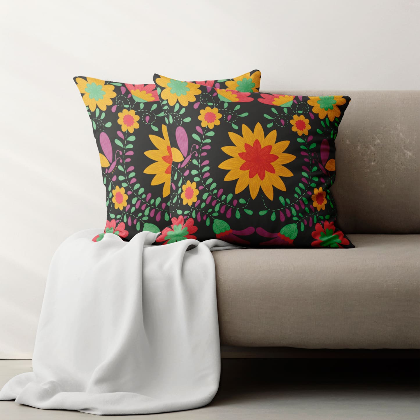 Floral Abstraction Print Square Pillow