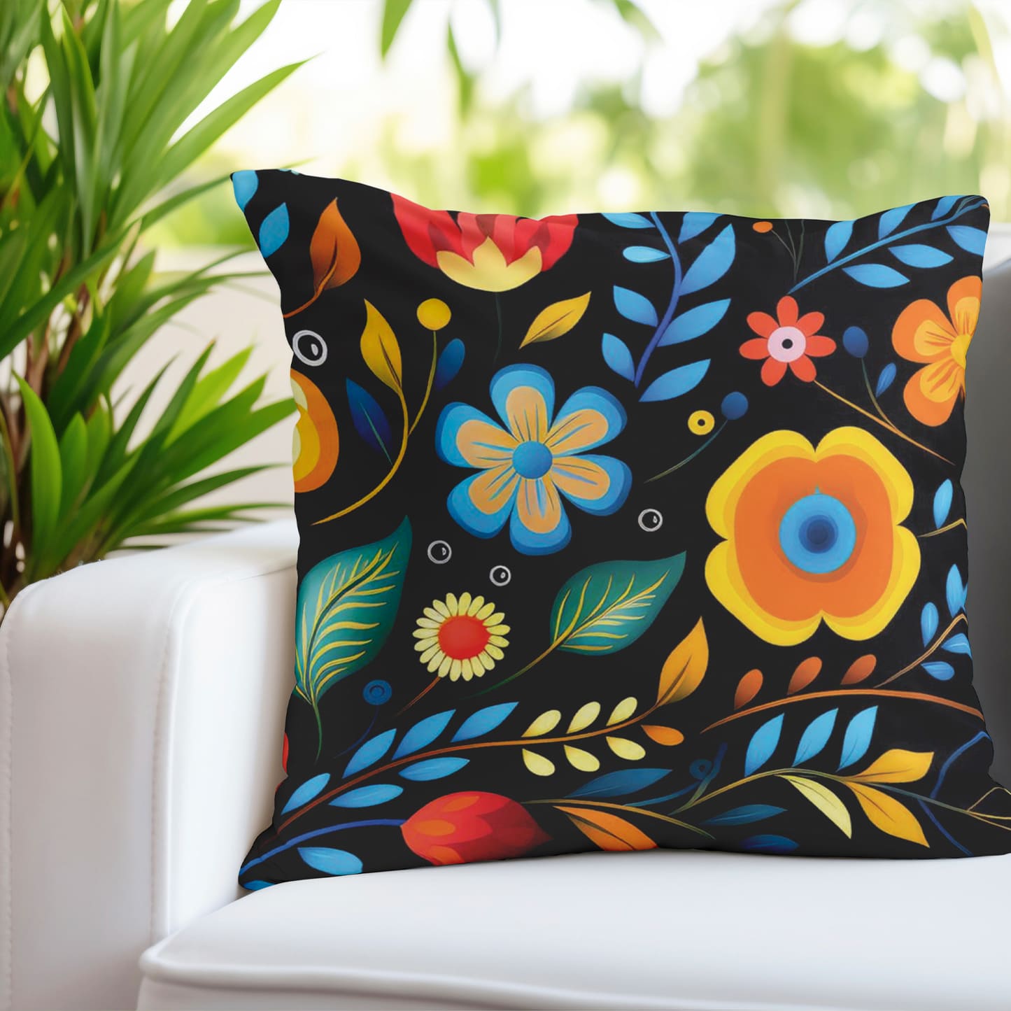 Dark Floral Abstraction Print Square Pillow