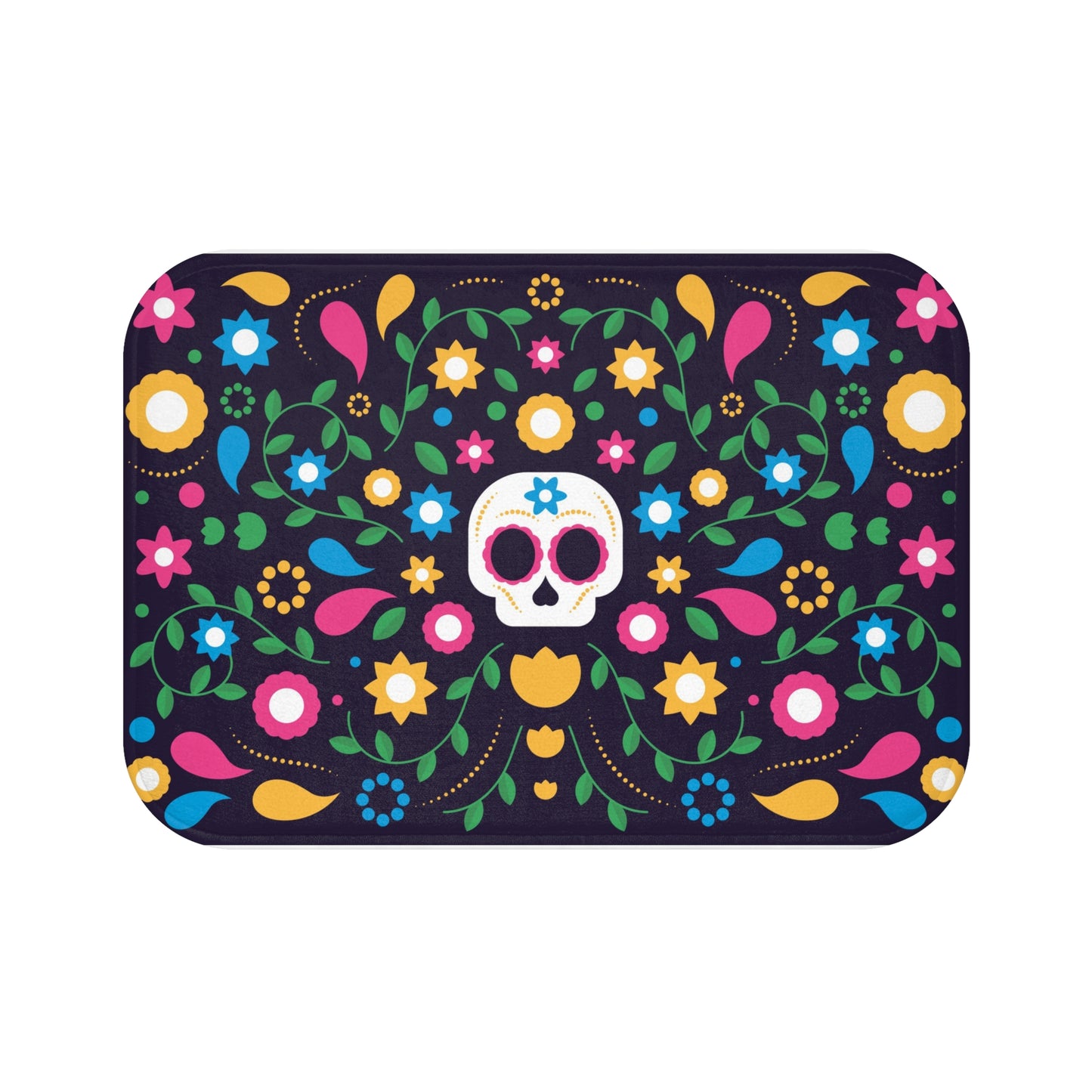 Anti-Slip Bath Mat Floral Skull Bathroom Rug