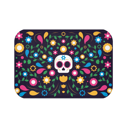 Anti-Slip Bath Mat Floral Skull Bathroom Rug