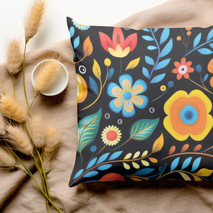 Dark Floral Abstraction Print Square Pillow