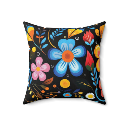 Dark Floral Abstraction Print Square Pillow