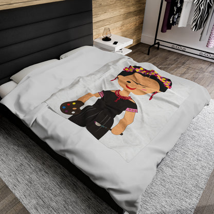 Cartoon Frida Kahlo Velveteen Plush Blanket