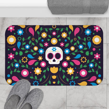 Anti-Slip Bath Mat Floral Skull Bathroom Rug