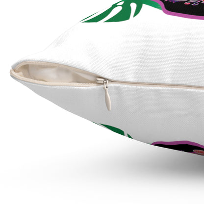Frida with Plants White Print Square Pillow