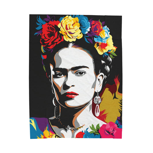 Frida Colorful Portrait Velveteen Plush Blanket