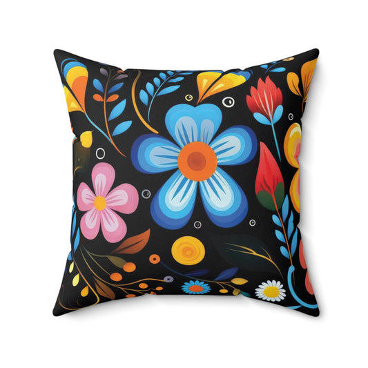 Dark Floral Abstraction Print Square Pillow