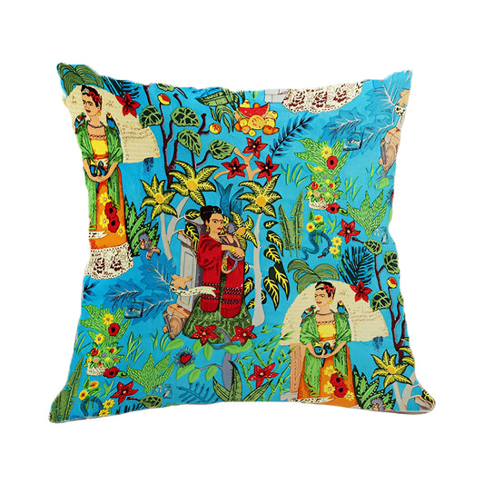 Frida Kahlo Decorative Pillowcase Cushion Cover - Turquoise Garden