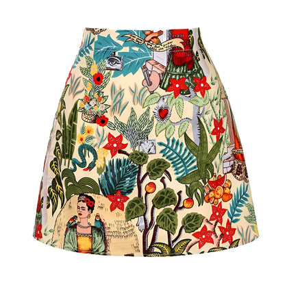 Vintage Floral Frida Kahlo Print Mini Skirt