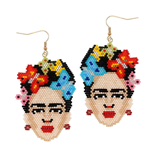 Frida Kahlo Portrait Bead Earrings