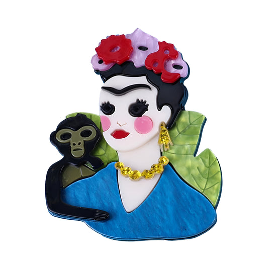 Frida Kahlo with Monkey Acrylic Brooch Clothing Pin