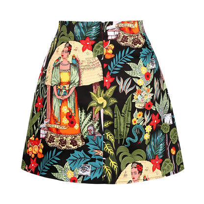 Summer Vintage Frida Kahlo Floral Mini Skirt