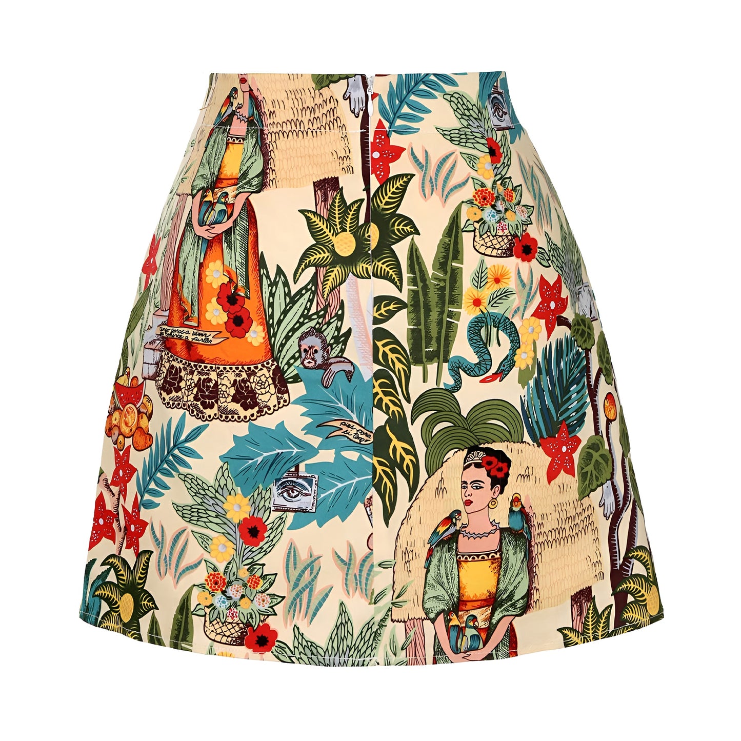 Vintage Floral Frida Kahlo Print Mini Skirt